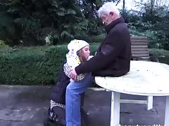 Homeless teen fucks granddad in the park for some money